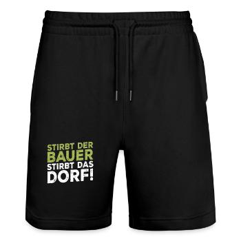 Stirbt der Bauer Stirbt das Dorf - Stanley/Stella Unisex Bio Joggingshorts Trainer  - Schwarz - Vorne - Nik (191cm) & Marisol (170cm)