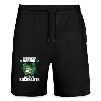 Lustiges Buchhalter Spruch Frosch Kaffee - Stanley/Stella Unisex Bio Joggingshorts Trainer  - Schwarz - Vorne - Nik (191cm) & Marisol (170cm)
