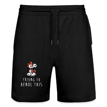 trying to hendl this huhn spruch dialekt mundart - Stanley/Stella Unisex Bio Joggingshorts Trainer  - Schwarz - Vorne - Nik (191cm) & Marisol (170cm)