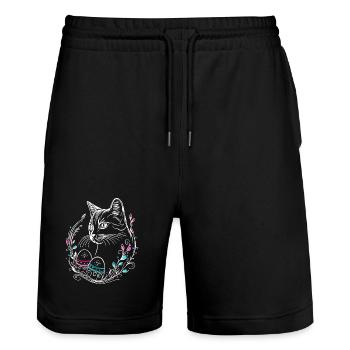 Katze Ostern Ostereier Easter Cat - Stanley/Stella Unisex Bio Joggingshorts Trainer  - Schwarz - Vorne - Nik (191cm) & Marisol (170cm)