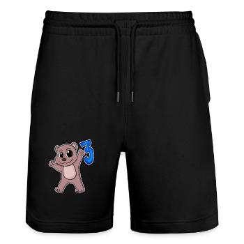 Ours motif 3e anniversaire - Trois ans - Short de jogging bio TRAINER Stanley/Stella unisexe - noir - Devant - Nik (191cm) & Marisol (170cm)