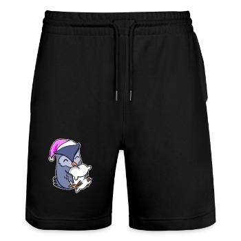 Eule Müde Ausschlafen Schlafen Mädchen - Stanley/Stella Unisex Bio Joggingshorts Trainer  - Schwarz - Vorne - Nik (191cm) & Marisol (170cm)