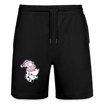 Cow Tired Sleeping Sleeping Girl - Stanley/Stella Trainer Unisex Organic Jogging Shorts - black - Front - Nik (191cm) & Marisol (170cm)