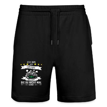 Wandern Berge Wanderer - Stanley/Stella Unisex Bio Joggingshorts Trainer  - Schwarz - Vorne - Nik (191cm) & Marisol (170cm)