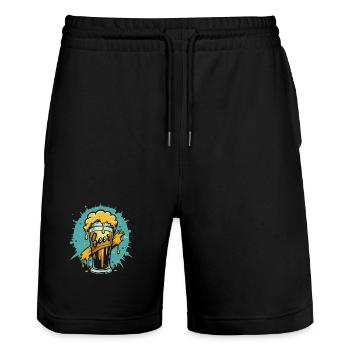Foamy Beer Splash Grafik - Stanley/Stella Unisex Bio Joggingshorts Trainer  - Schwarz - Vorne - Nik (191cm) & Marisol (170cm)