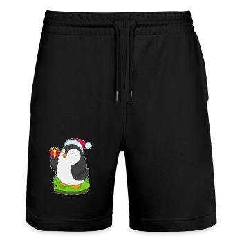Pingouin Noël père Noël chapeau - Short de jogging bio TRAINER Stanley/Stella unisexe - noir - Devant - Nik (191cm) & Marisol (170cm)