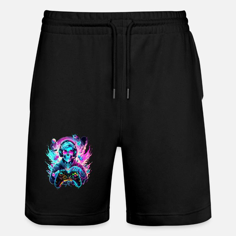 Synthwave Skull Gaming Controller Art - Stanley/Stella Trainer Unisex Organic Jogging Shorts - black