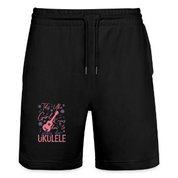 Uke Girl - Stanley/Stella Trainer Unisex Organic Jogging Shorts - black - Front - Nik (191cm) & Marisol (170cm)