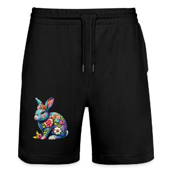 Hase mit Blumen geschmückt - Stanley/Stella Unisex Bio Joggingshorts Trainer  - Schwarz - Vorne - Nik (191cm) & Marisol (170cm)