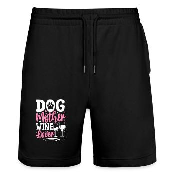 Hundemutter, Weinliebhaberin - Stanley/Stella Unisex Bio Joggingshorts Trainer  - Schwarz - Vorne - Nik (191cm) & Marisol (170cm)