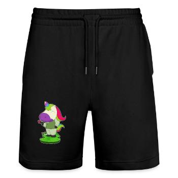 Licorne marié fleur mariage - Short de jogging bio TRAINER Stanley/Stella unisexe - noir - Devant - Nik (191cm) & Marisol (170cm)