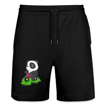 Panda Fahrrad - Stanley/Stella Unisex Bio Joggingshorts Trainer  - Schwarz - Vorne - Nik (191cm) & Marisol (170cm)