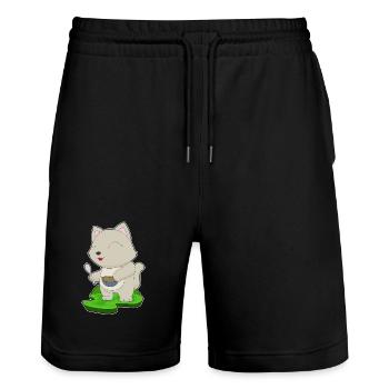Cat Cooking Bowl Cooking - Stanley/Stella Trainer Unisex Organic Jogging Shorts - black - Front - Nik (191cm) & Marisol (170cm)