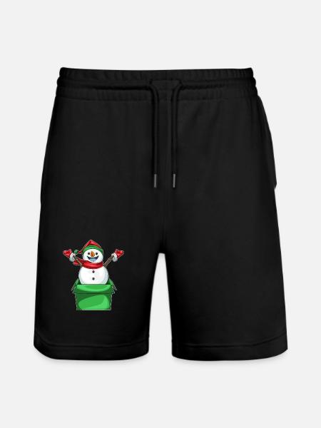 Snowman Christmas Cardboard Box - Stanley/Stella Trainer Unisex Organic Jogging Shorts - black