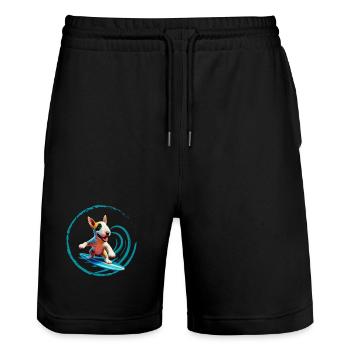 Bull Terrier Surfing - Stanley/Stella Trainer Unisex Organic Jogging Shorts - black - Front - Nik (191cm) & Marisol (170cm)