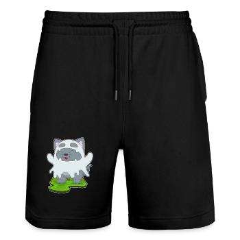 Katze Halloween Geist - Stanley/Stella Unisex Bio Joggingshorts Trainer  - Schwarz - Vorne - Nik (191cm) & Marisol (170cm)