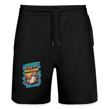 Live Chill Badass Katze - Stanley/Stella Unisex Bio Joggingshorts Trainer  - Schwarz - Vorne - Nik (191cm) & Marisol (170cm)
