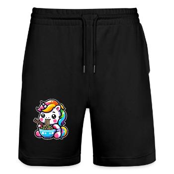 Japonais Kawaii Licorne Ramen Cuisine Asiatique - Short de jogging bio TRAINER Stanley/Stella unisexe - noir - Devant - Nik (191cm) & Marisol (170cm)