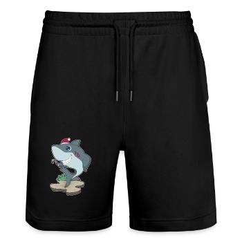 Requin Canne de Noël - Short de jogging bio TRAINER Stanley/Stella unisexe - noir - Devant - Nik (191cm) & Marisol (170cm)