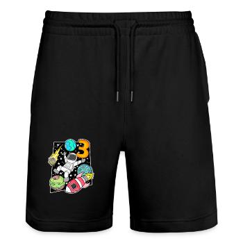 3 Anniversaire Garçon Astronaute - Short de jogging bio TRAINER Stanley/Stella unisexe - noir - Devant - Nik (191cm) & Marisol (170cm)
