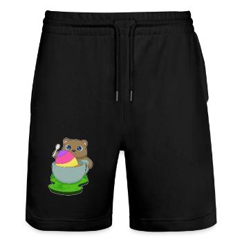 Bär Ostern Tasse - Stanley/Stella Unisex Bio Joggingshorts Trainer  - Schwarz - Vorne - Nik (191cm) & Marisol (170cm)