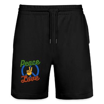 Peace Love - Stanley/Stella Trainer Unisex Organic Jogging Shorts - black - Front - Nik (191cm) & Marisol (170cm)