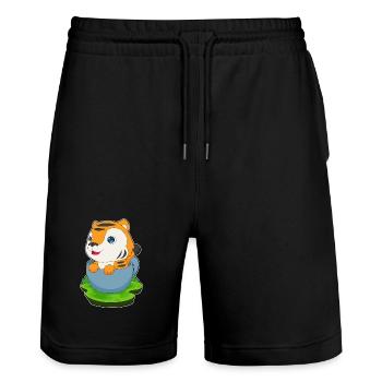 Tiger Tasse - Stanley/Stella Unisex Bio Joggingshorts Trainer  - Schwarz - Vorne - Nik (191cm) & Marisol (170cm)