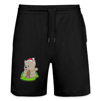 Dog Christmas Gingerbread Man - Stanley/Stella Trainer Unisex Organic Jogging Shorts - black - Front - Nik (191cm) & Marisol (170cm)