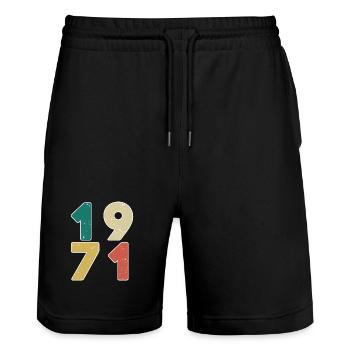 1971 - Jahrgang 1971 - Baujahr 1971 - Stanley/Stella Unisex Bio Joggingshorts Trainer  - Schwarz - Vorne - Nik (191cm) & Marisol (170cm)