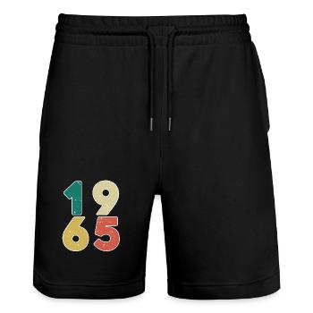 1965 - Born 1965 - Built in 1965 - Stanley/Stella Trainer Unisex Organic Jogging Shorts - black - Front - Nik (191cm) & Marisol (170cm)