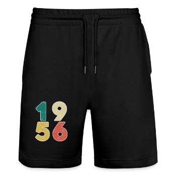 1956 - Jahrgang 1956 - Baujahr 1956 - Stanley/Stella Unisex Bio Joggingshorts Trainer  - Schwarz - Vorne - Nik (191cm) & Marisol (170cm)