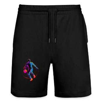 Amateur de basket-ball des années 90 - Short de jogging bio TRAINER Stanley/Stella unisexe - noir - Devant - Nik (191cm) & Marisol (170cm)