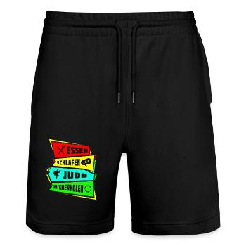 Essen Schlafen Judo wiederholen - Stanley/Stella Unisex Bio Joggingshorts Trainer  - Schwarz - Vorne - Nik (191cm) & Marisol (170cm)