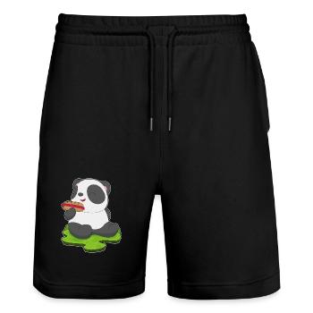 Panda Hotdog - Stanley/Stella Unisex Bio Joggingshorts Trainer  - Schwarz - Vorne - Nik (191cm) & Marisol (170cm)