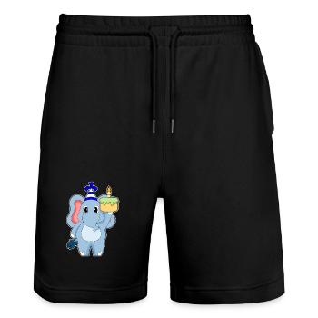 Elephant Birthday Cake - Stanley/Stella Trainer Unisex Organic Jogging Shorts - black - Front - Nik (191cm) & Marisol (170cm)