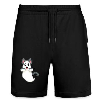 Katze Halloween Geist - Stanley/Stella Unisex Bio Joggingshorts Trainer  - Schwarz - Vorne - Nik (191cm) & Marisol (170cm)