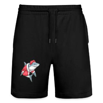 Shark Christmas Christmas Hat - Stanley/Stella Trainer Unisex Organic Jogging Shorts - black - Front - Nik (191cm) & Marisol (170cm)