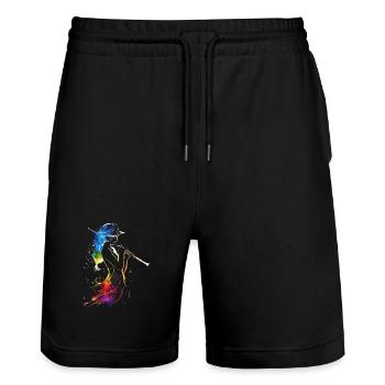 Flute player Retrowave - Stanley/Stella Trainer Unisex Organic Jogging Shorts - black - Front - Nik (191cm) & Marisol (170cm)