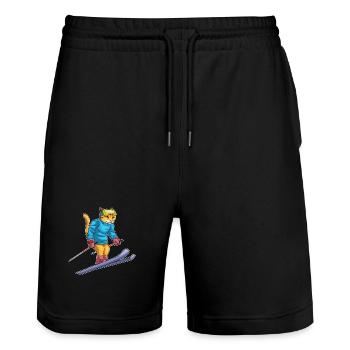 Katze Skifahrer Ski - Stanley/Stella Unisex Bio Joggingshorts Trainer  - Schwarz - Vorne - Nik (191cm) & Marisol (170cm)