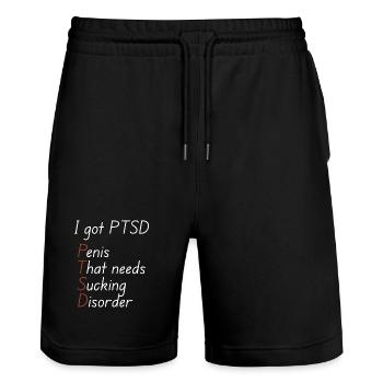 I got ptsd - Stanley/Stella Trainer Unisex Organic Jogging Shorts - black - Front - Nik (191cm) & Marisol (170cm)