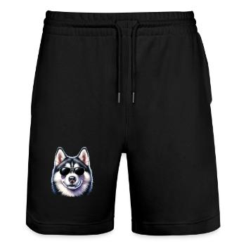 Cool husky with sunglasses - Stanley/Stella Trainer Unisex Organic Jogging Shorts - black - Front - Nik (191cm) & Marisol (170cm)