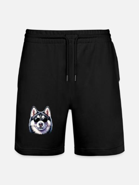 Cool husky with sunglasses - Stanley/Stella Trainer Unisex Organic Jogging Shorts - black