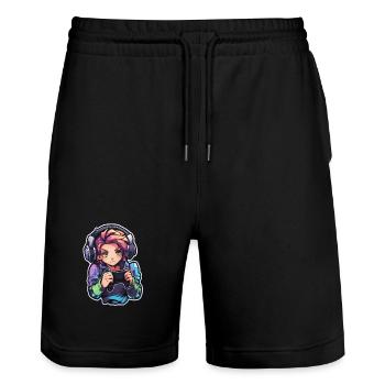 Gamer Anime Look - Stanley/Stella Trainer Unisex Organic Jogging Shorts - black - Front - Nik (191cm) & Marisol (170cm)
