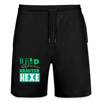 Mama Wildkräuter Hexe Kräuter Design - Stanley/Stella Unisex Bio Joggingshorts Trainer  - Schwarz - Vorne - Nik (191cm) & Marisol (170cm)