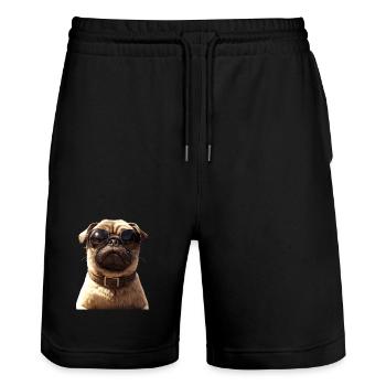 Mops Beige Hunde Liebe Carlin Kleiner Süßer Mops - Stanley/Stella Unisex Bio Joggingshorts Trainer  - Schwarz - Vorne - Nik (191cm) & Marisol (170cm)