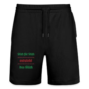 Stitch by stitch, happiness arises - Stanley/Stella Trainer Unisex Organic Jogging Shorts - black - Front - Nik (191cm) & Marisol (170cm)