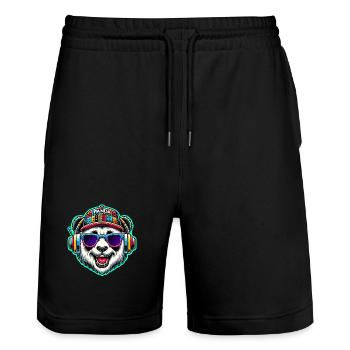 Cool DJ Panda Bear Headphones Colorful Retro Style - Stanley/Stella Unisex Bio Joggingshorts Trainer  - Schwarz - Vorne - Nik (191cm) & Marisol (170cm)