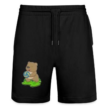 Bär Volleyballspieler Volleyball - Stanley/Stella Unisex Bio Joggingshorts Trainer  - Schwarz - Vorne - Nik (191cm) & Marisol (170cm)