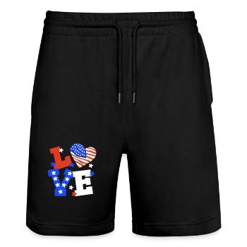 4. Juli USA Flagge - Stanley/Stella Unisex Bio Joggingshorts Trainer  - Schwarz - Vorne - Nik (191cm) & Marisol (170cm)