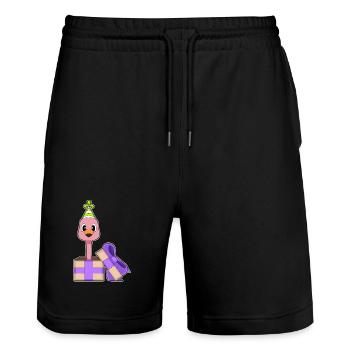 Flamingo Birthday Party Hat - Stanley/Stella Trainer Unisex Organic Jogging Shorts - black - Front - Nik (191cm) & Marisol (170cm)